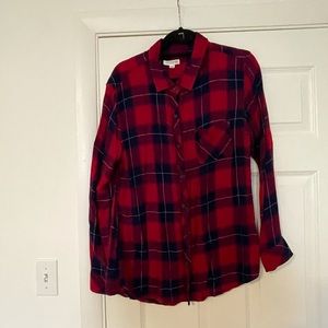 Navy Blue & Red Flannel button up SZ L